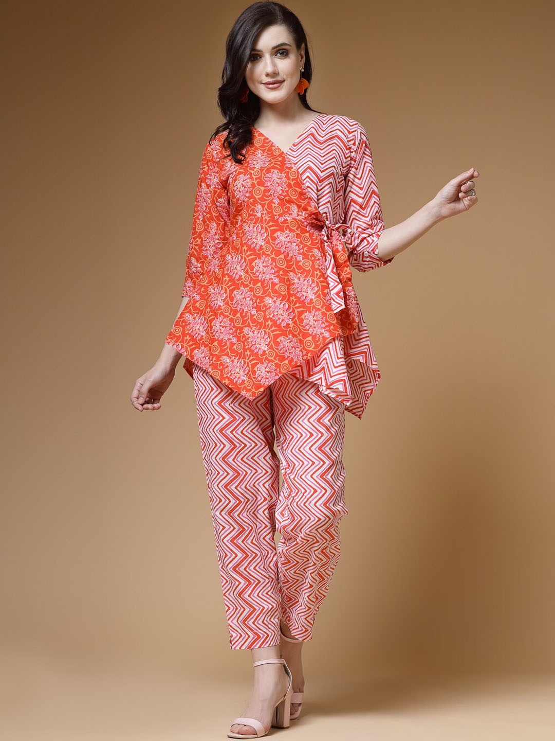 

Indibelle Ethnic Motifs Printed Pure Cotton Tunic With Trouser, Orange