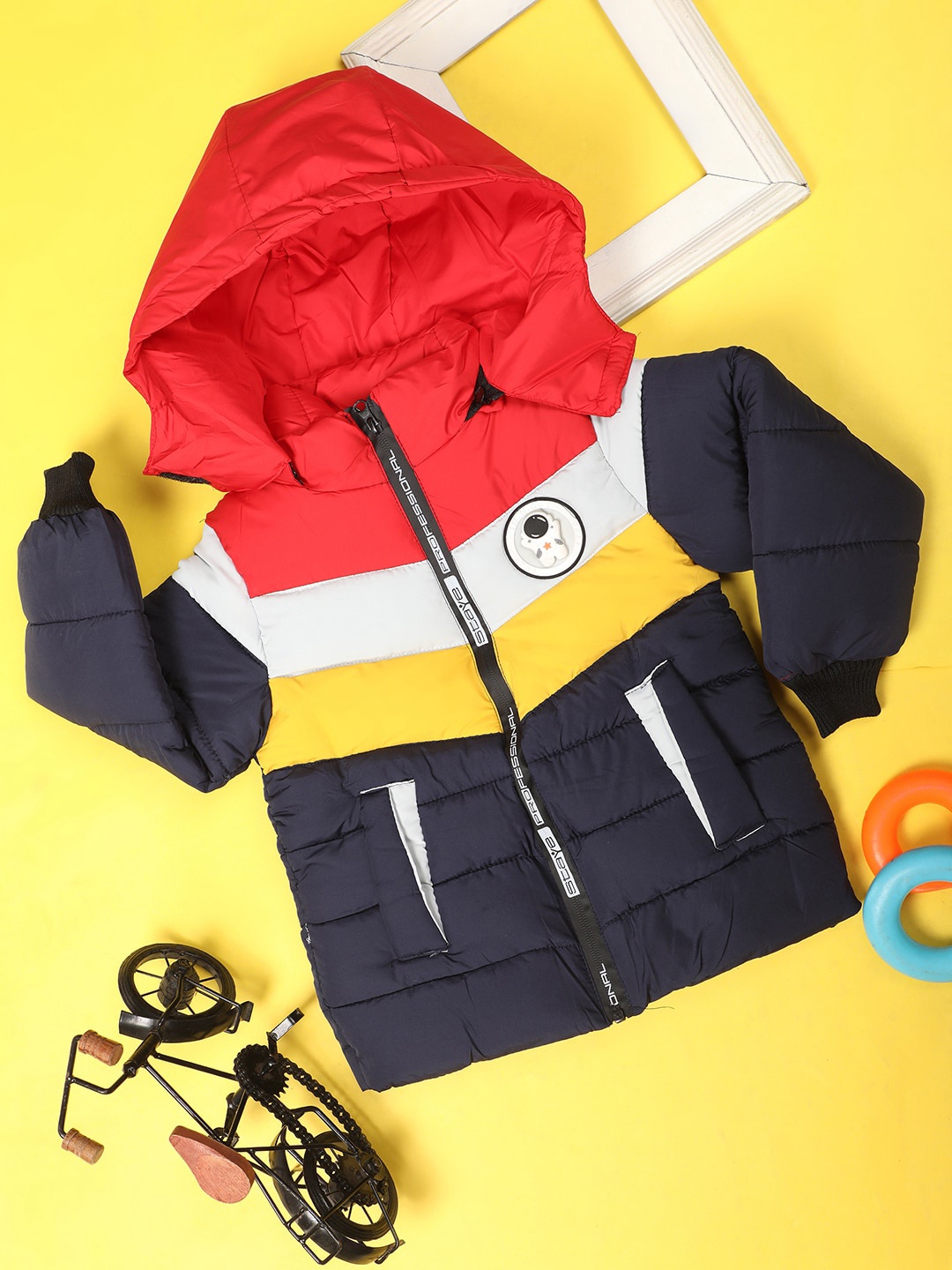 

V-Mart Boys Colourblocked Hooded Cotton Padded Jacket, Red