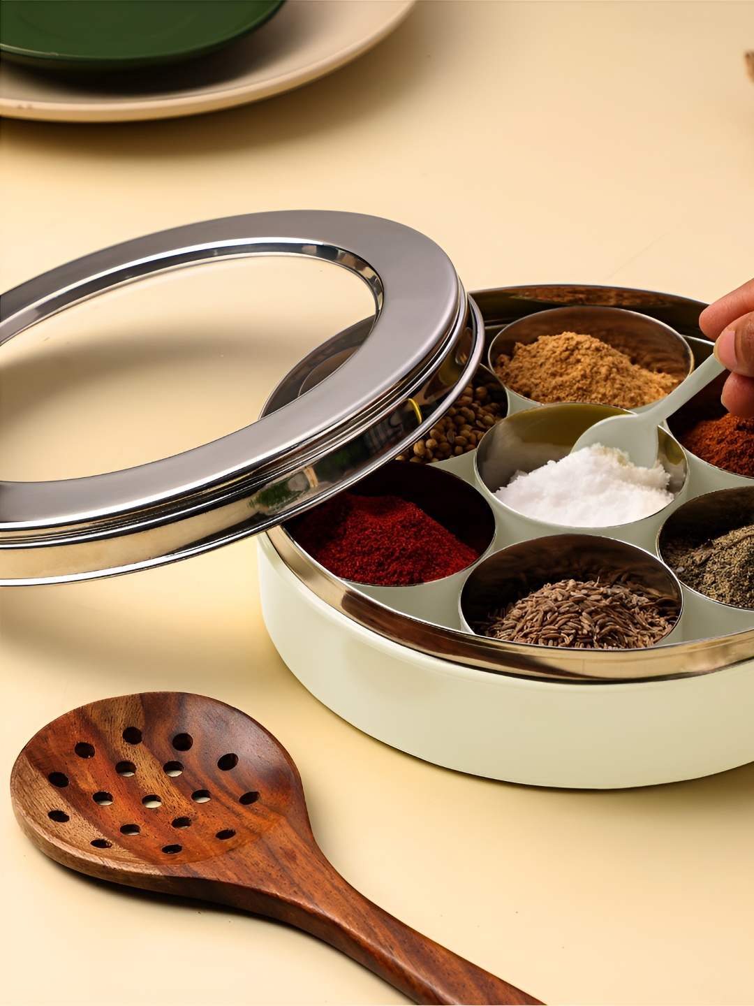 

dudki Off White Stainless Steel Dishwasher and Microwave Safe Spice Box with 7 Container