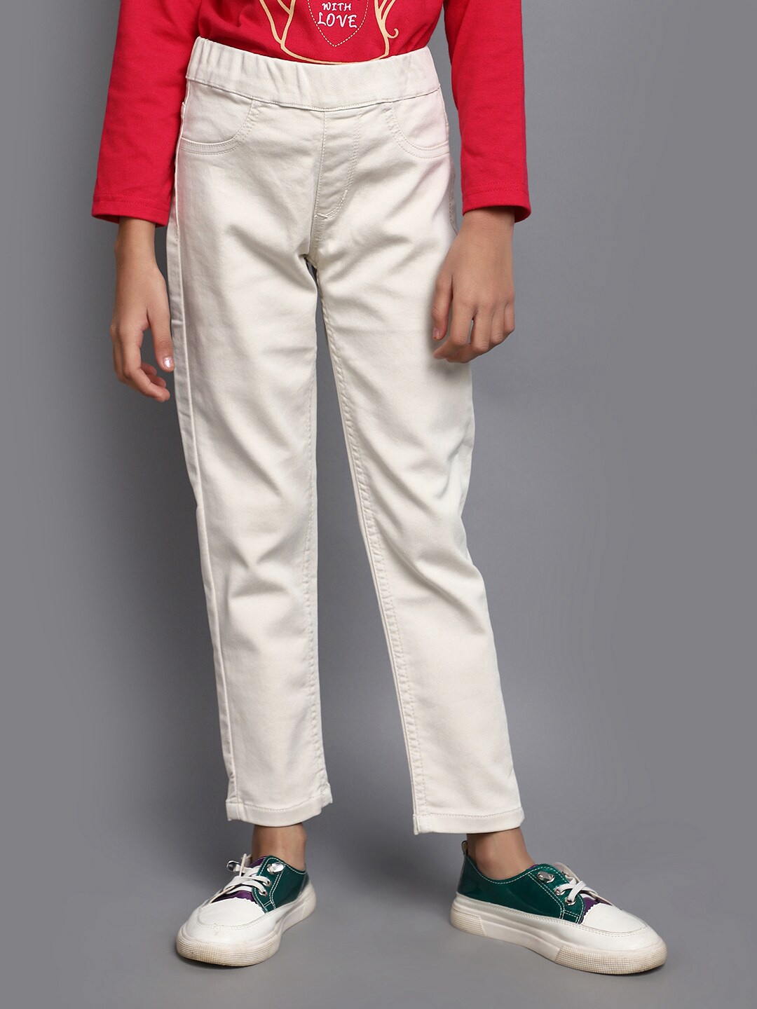 

V-Mart Girls Mid-Rise Cotton Jeggings, Off white