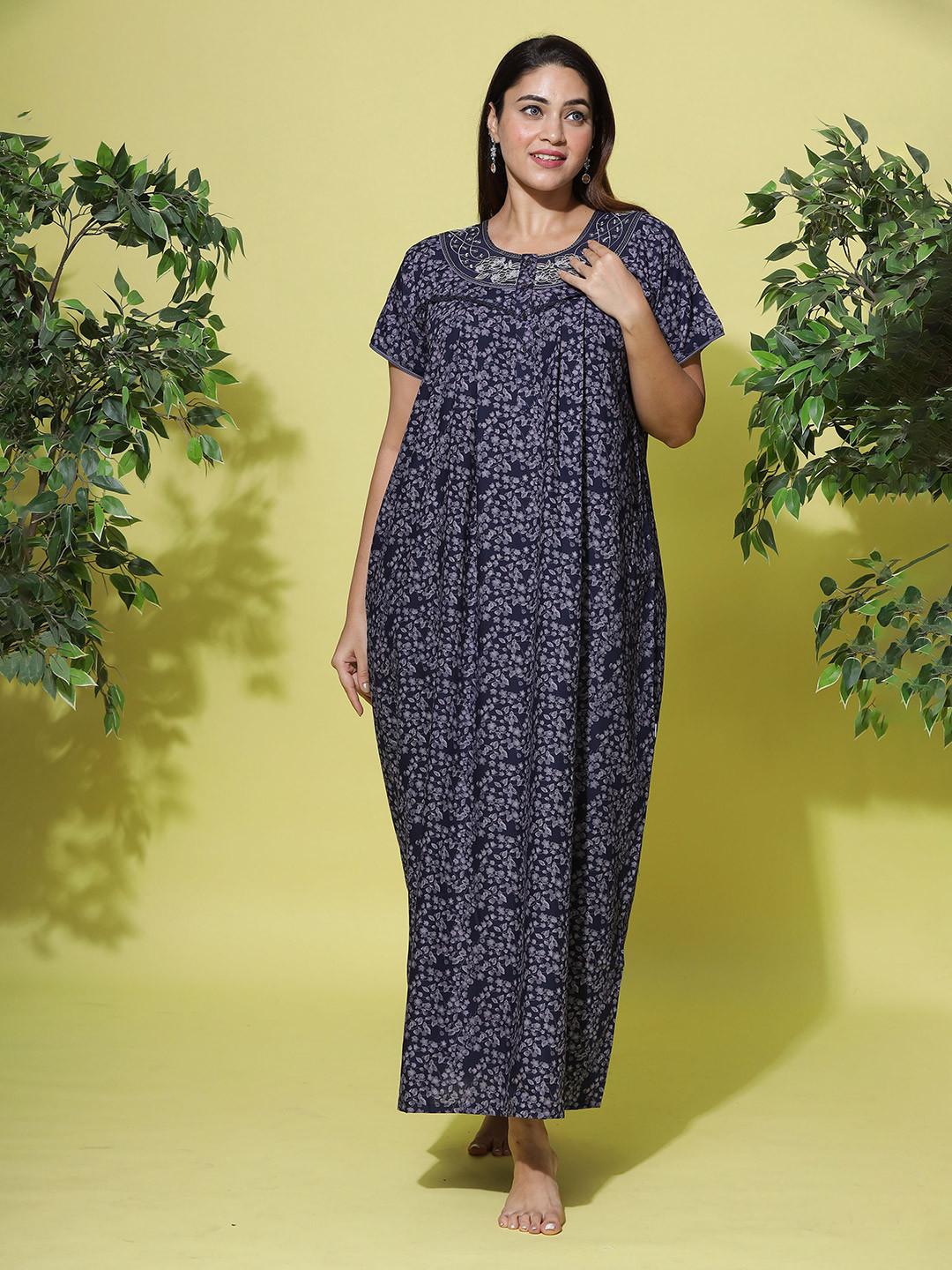 

9shines Label Floral Printed Maxi Nightdress, Navy blue