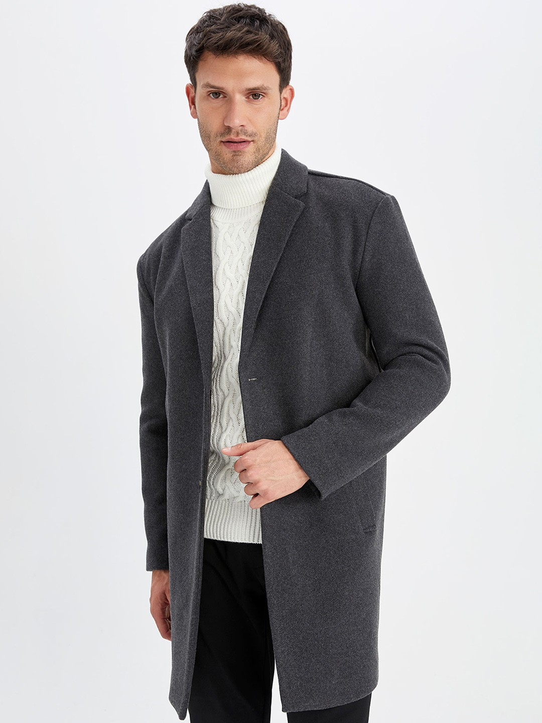 

DeFacto Lapel Collar Longline Tailored Jacket, Grey