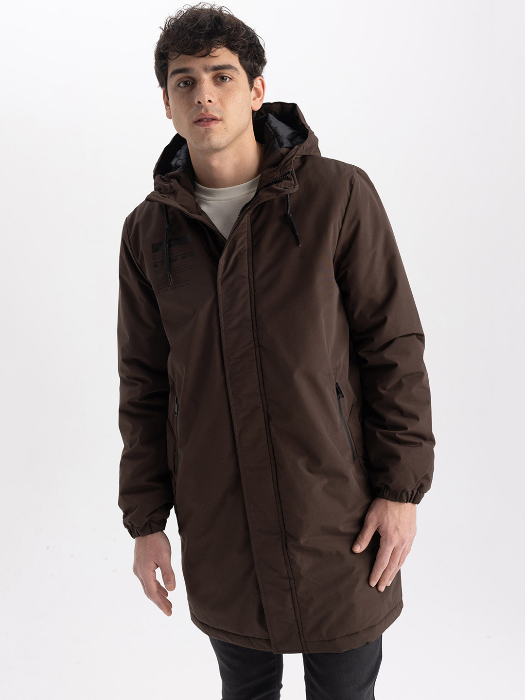 

DeFacto Hooded Longline Padded Jacket, Brown
