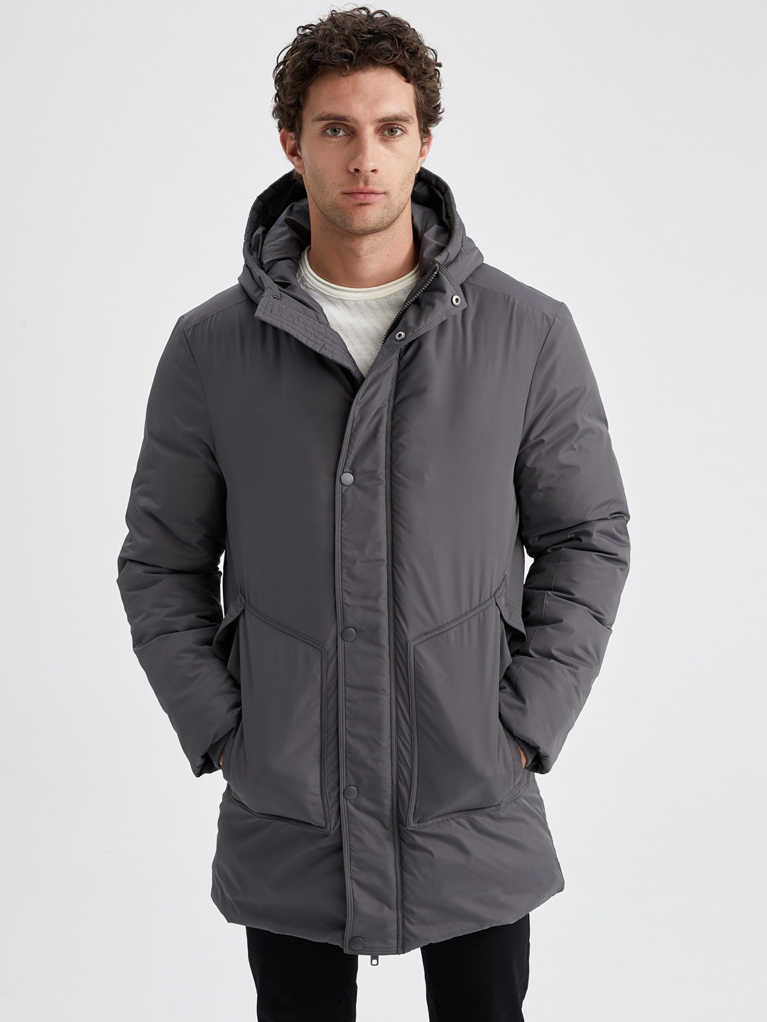 

DeFacto Hooded Longline Padded Jacket, Grey