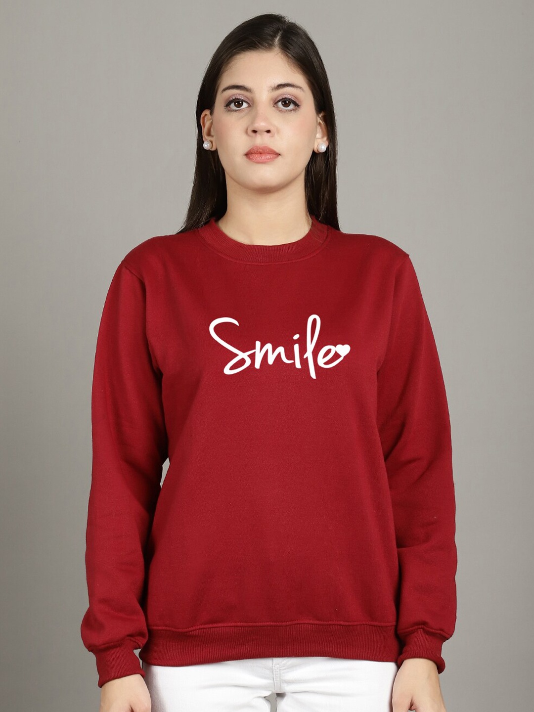 

Jinfo Typography Printed Fleece Pullover, Maroon