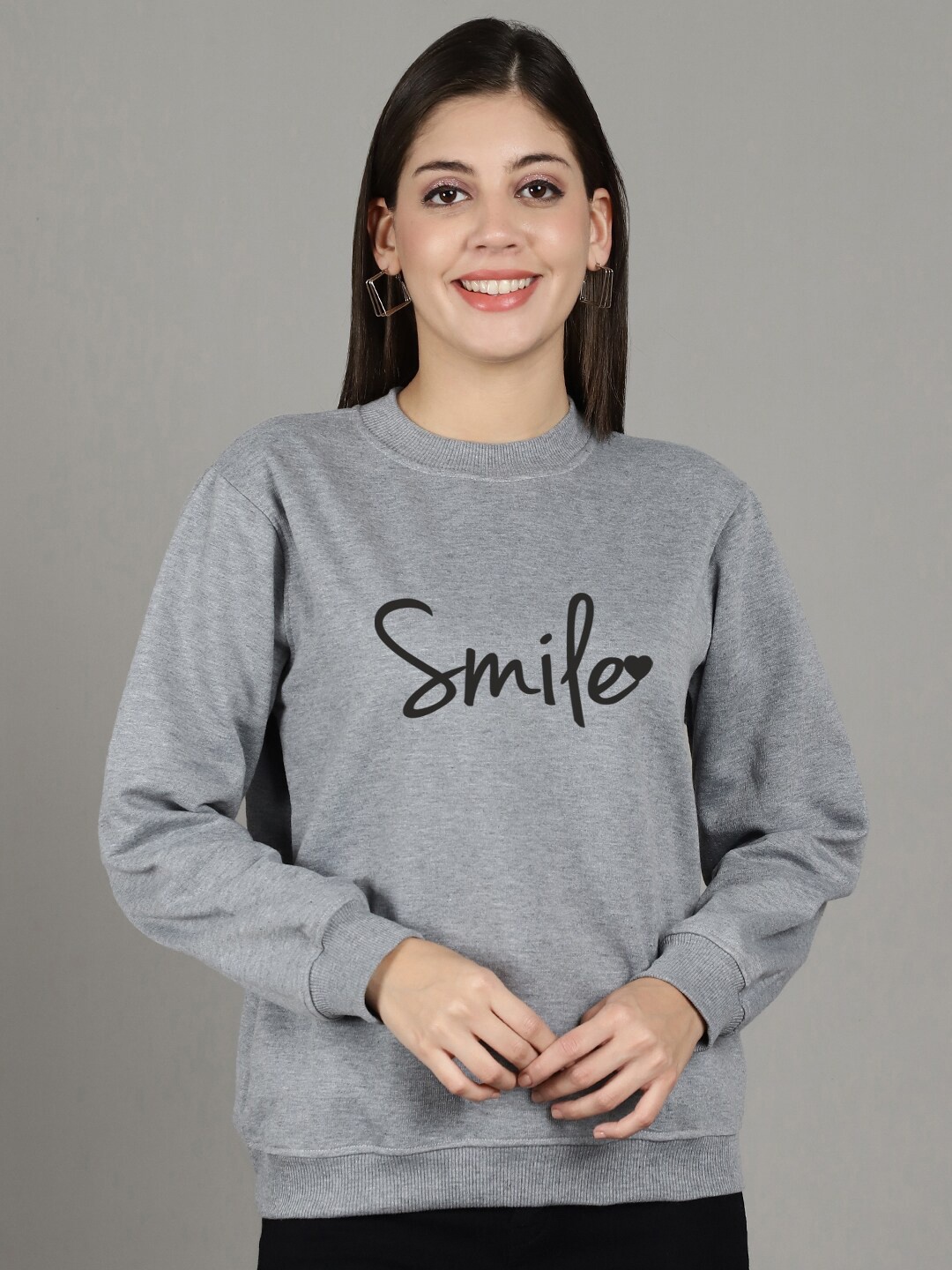 

Jinfo Smile Printed Long Sleeves Fleece Pullover Sweatshirt, Grey