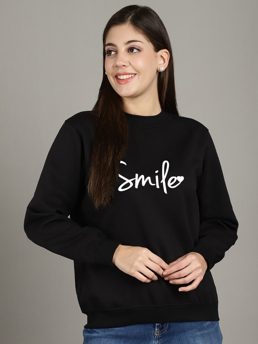 

Jinfo Typography Printed Pullover Fleece Sweatshirt, Black