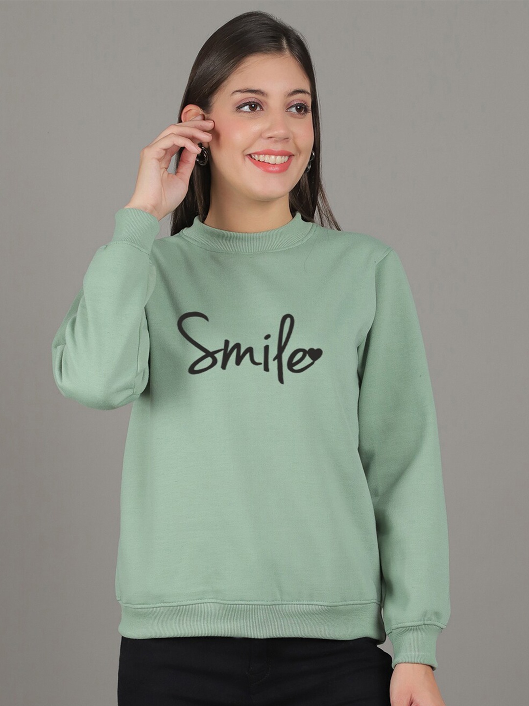 

Jinfo Typography Printed Fleece Sweatshirt, Sea green