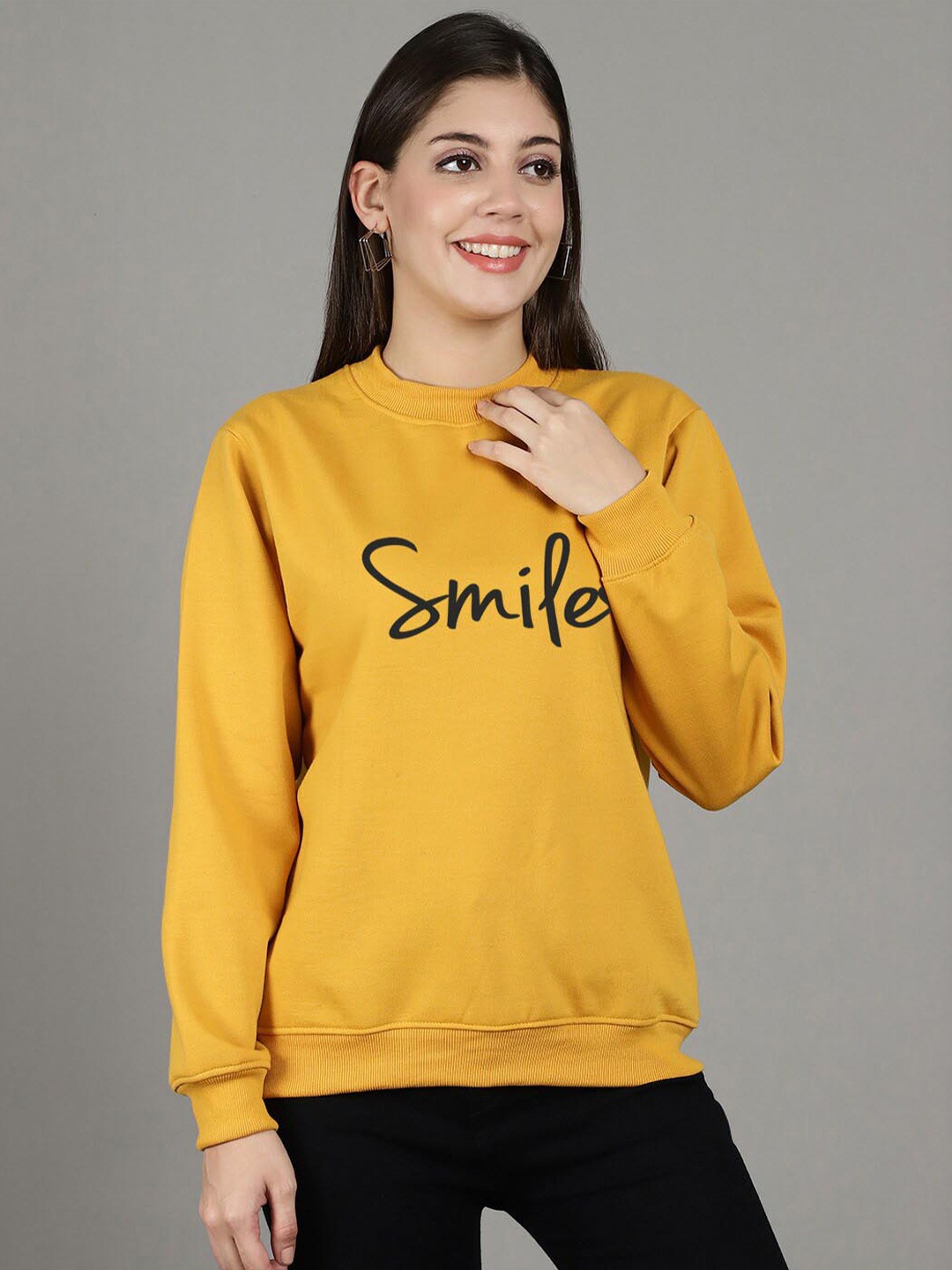 

Jinfo Typography Printed Pullover Fleece Sweatshirt, Yellow
