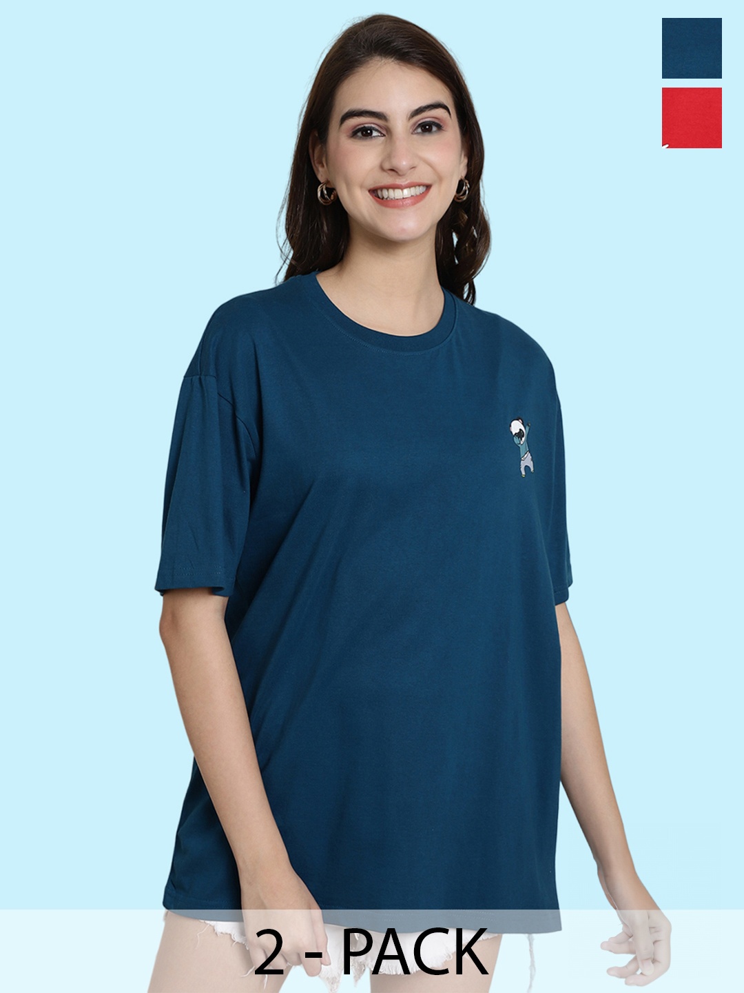 

BAESD Pack Of 2 Printed Oversize Cotton T-shirts, Teal