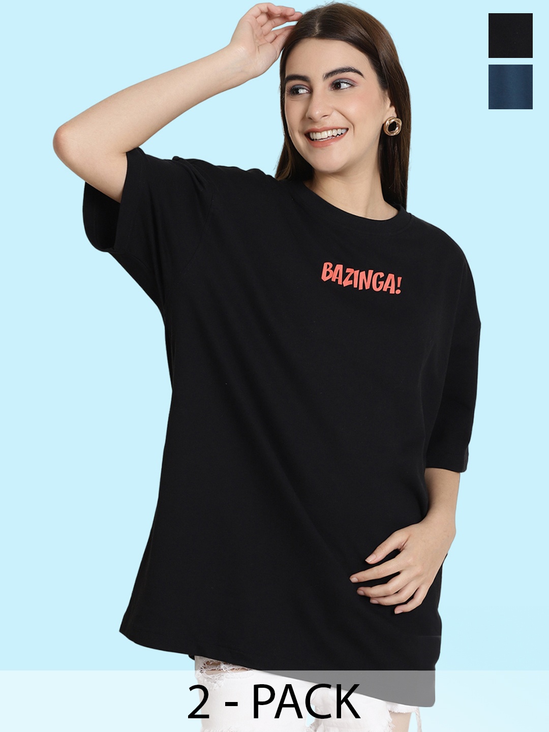 

BAESD Pack Of 2 Printed Oversize Cotton T-shirts, Black