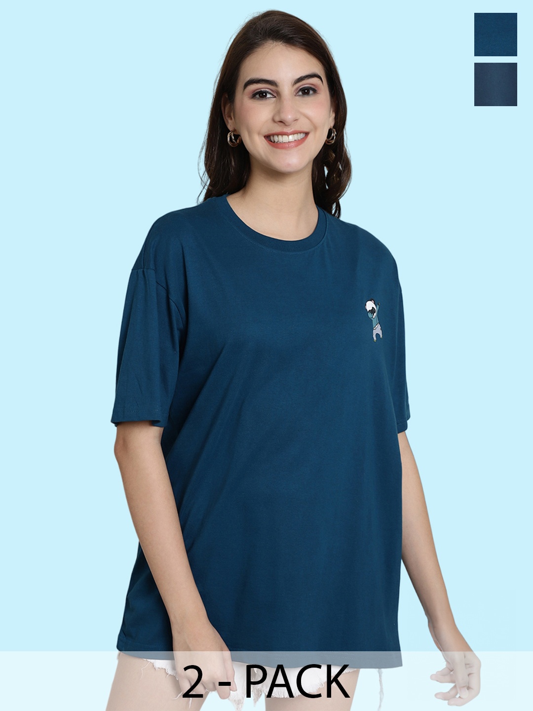 

BAESD Pack Of 2 Printed Oversize Cotton T-shirts, Teal