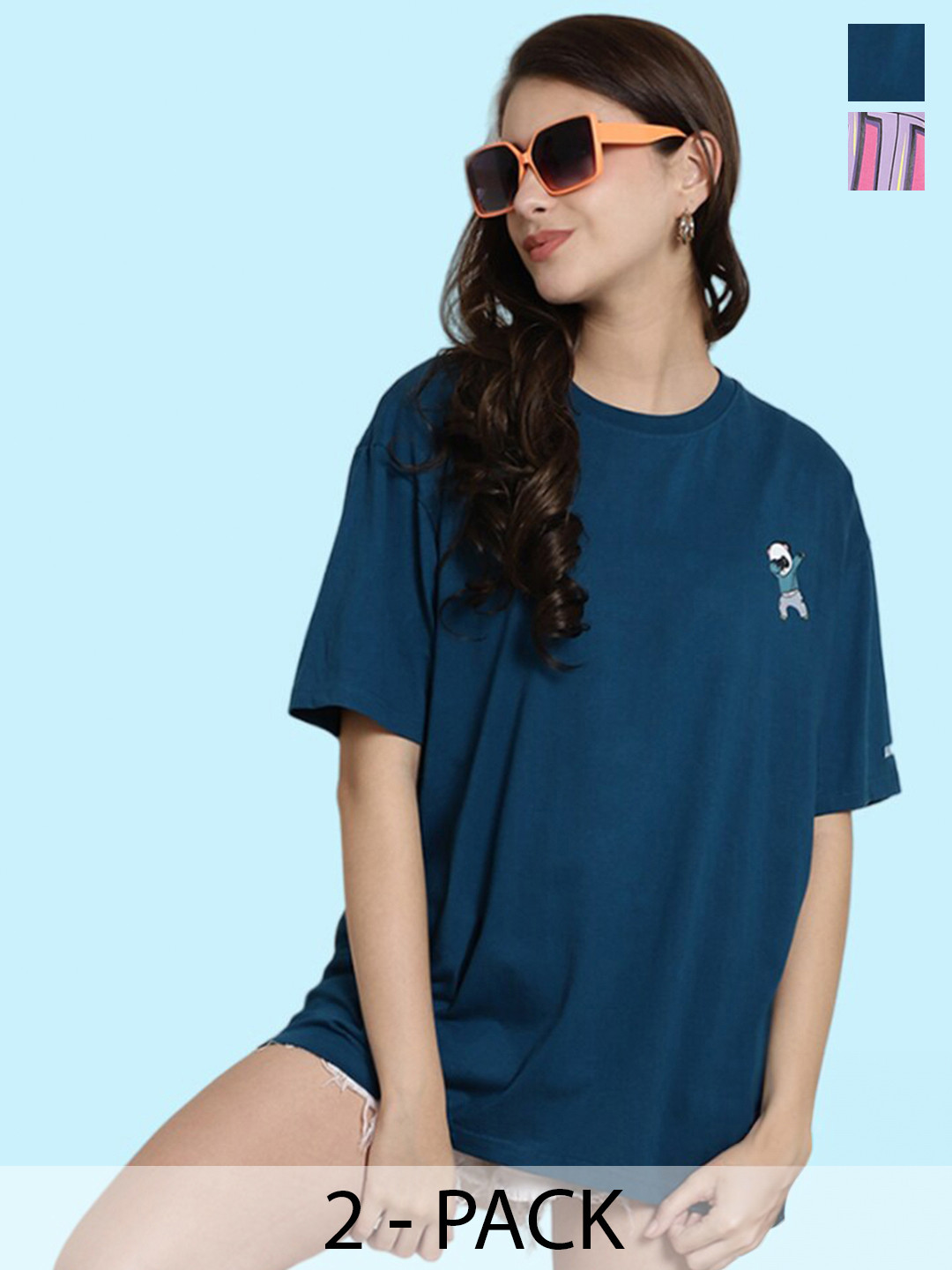 

BAESD Pack Of 2 Printed Oversized Cotton T-shirts, Teal