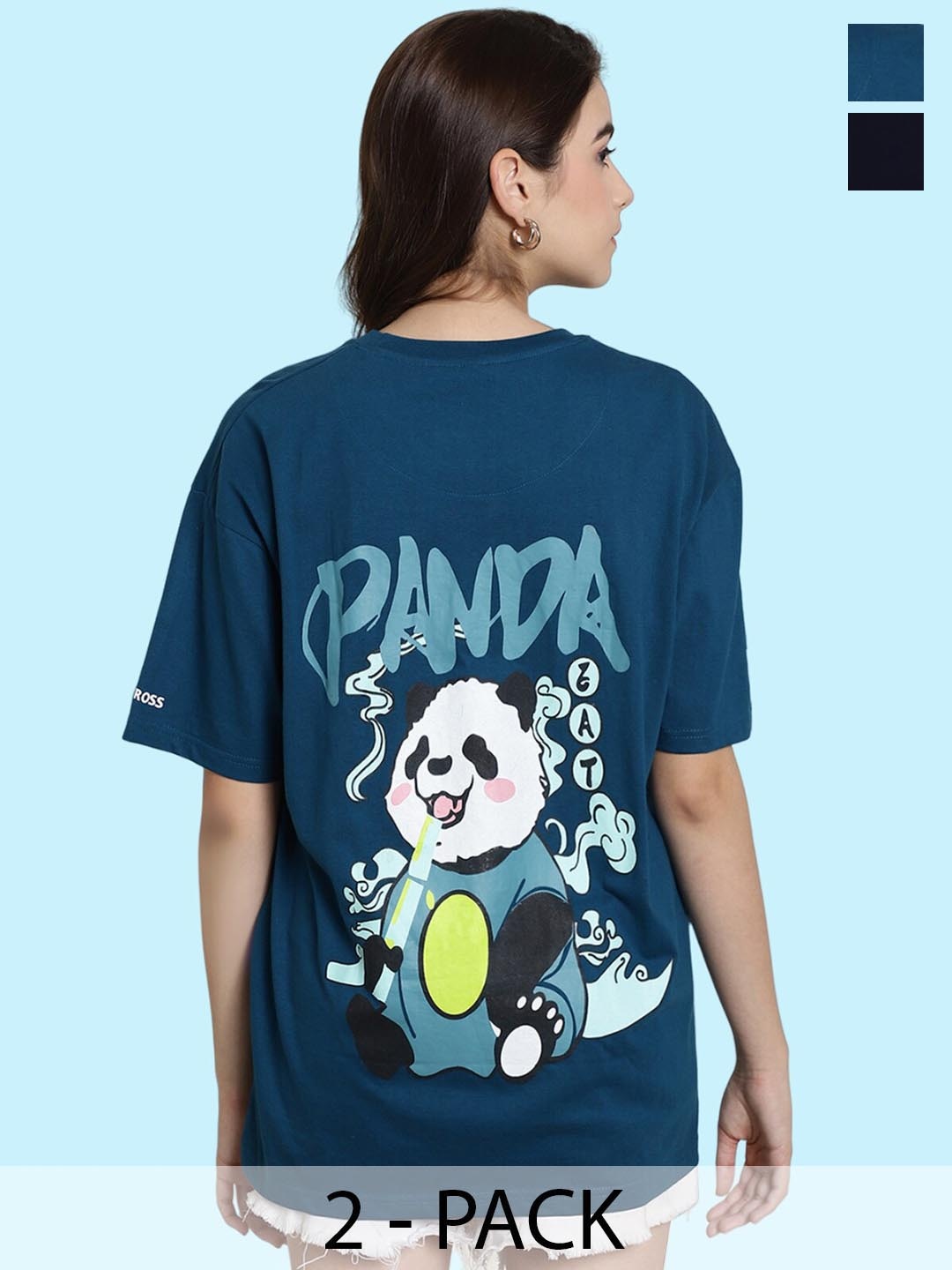 

BAESD Pack Of 2 Kung Fu Panda Printed Oversized Cotton T-shirt, Teal