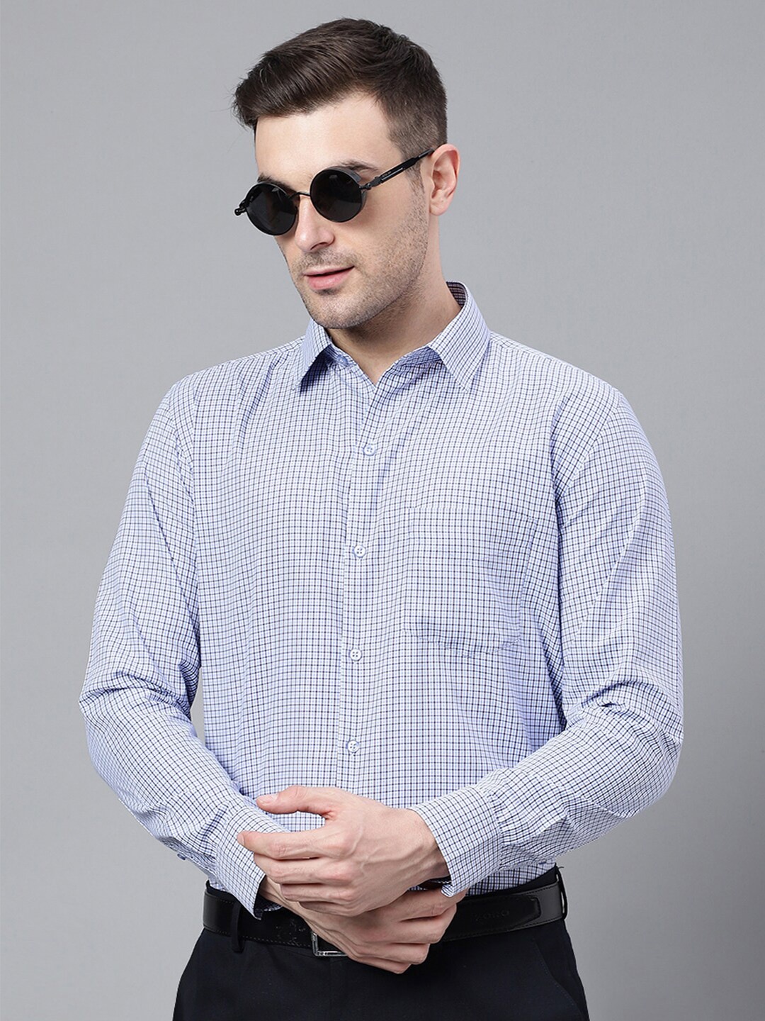 

English Navy Checked Slim Fit Formal Shirt, White