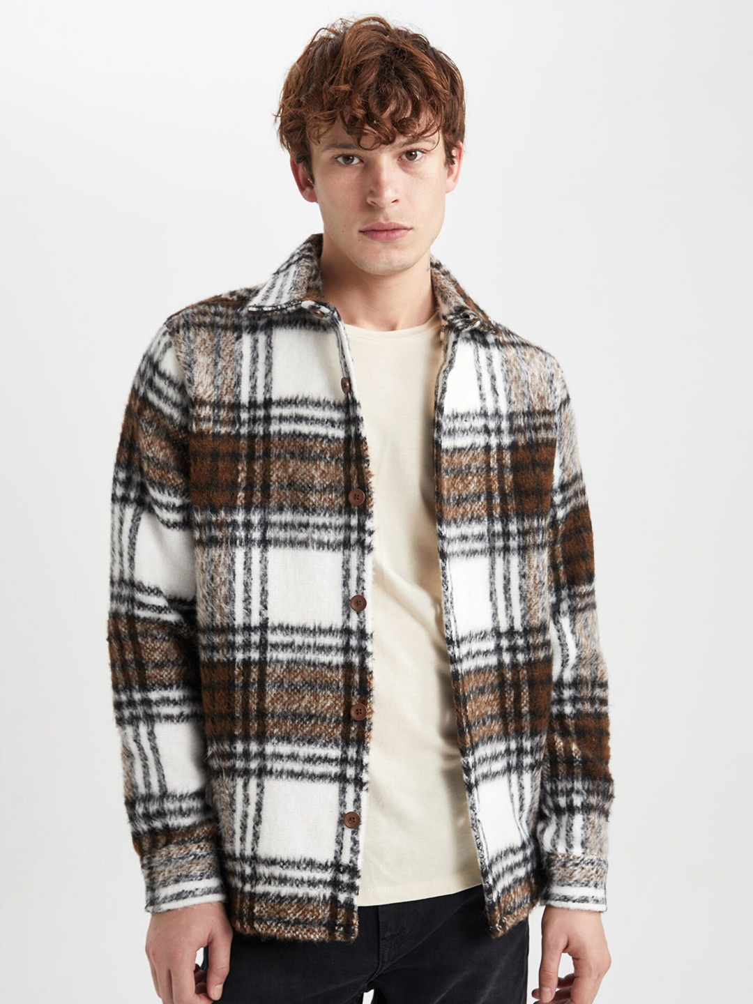 

DeFacto Tartan Checks Acrylic Casual Shackets, White