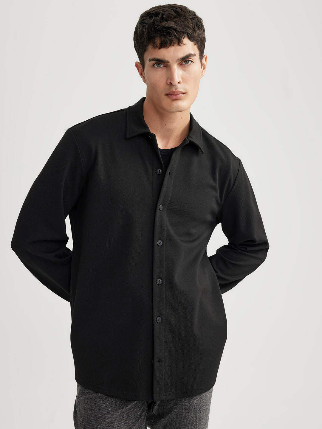 

DeFacto Spread Collar Casual Shirt, Black