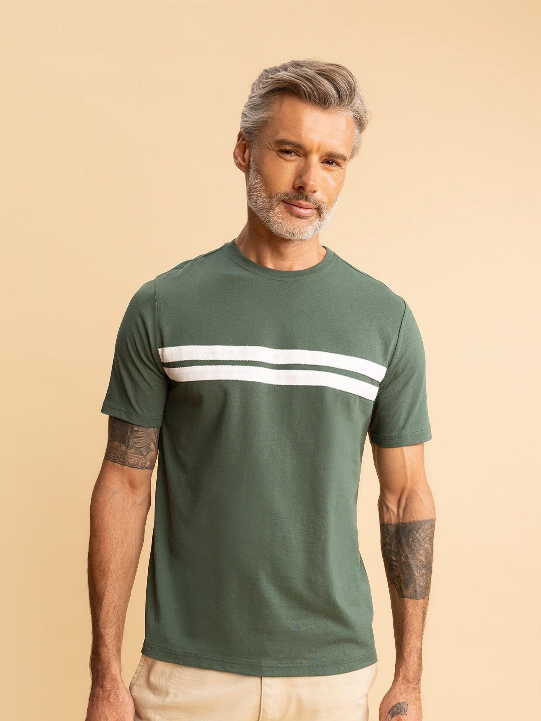 

DeFacto Round Neck Striped Pure Cotton T-shirt, Green