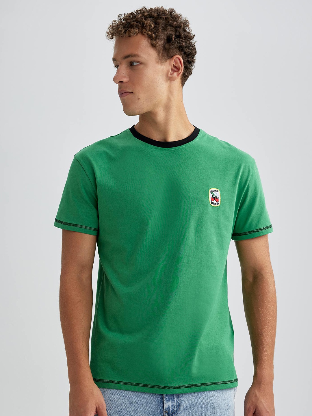 

DeFacto Round Neck Pure Cotton T-shirt, Green