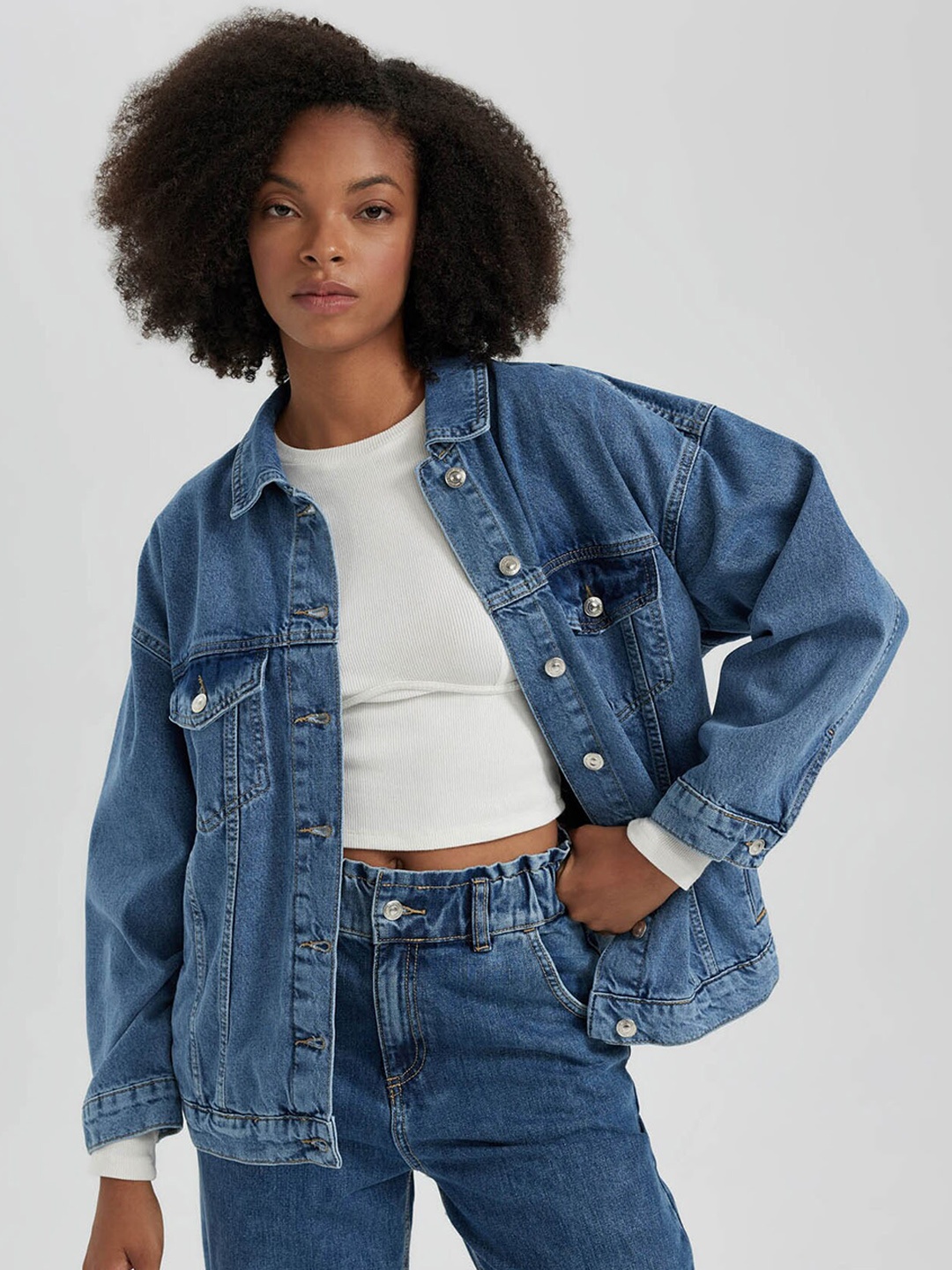 

DeFacto Washed Pure Cotton Denim Jacket, Blue
