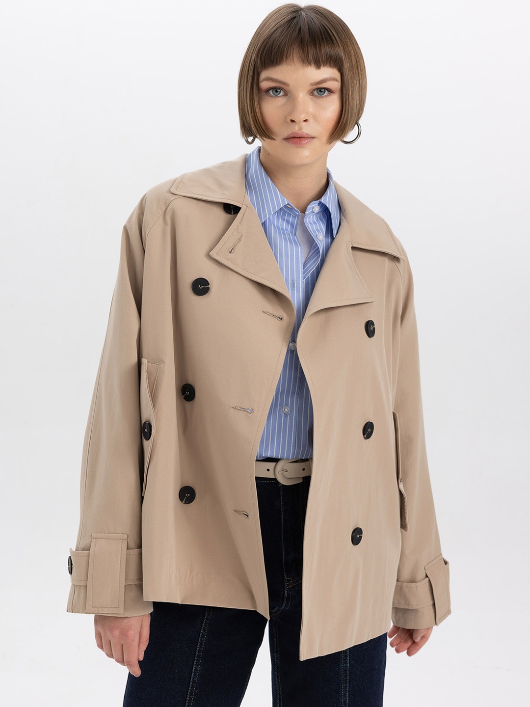 

DeFacto Spread Collar Longline Tailored Jacket, Brown