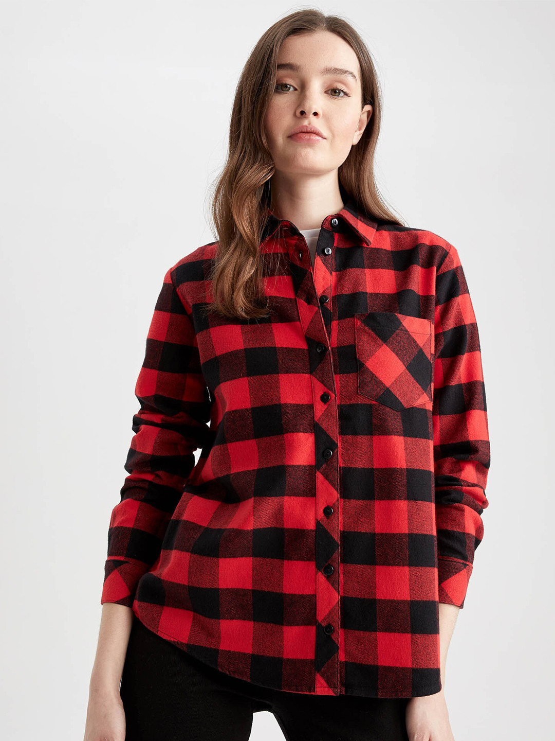 

DeFacto Opaque Buffalo Checked Pure Cotton Casual Shirt, Red