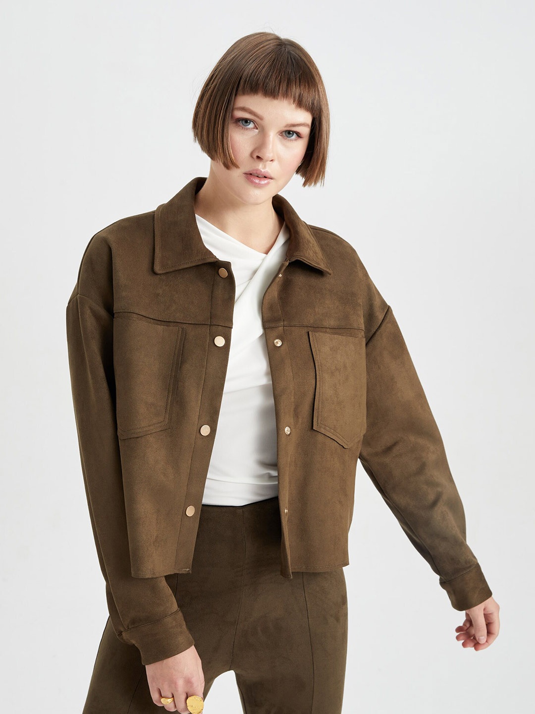 

DeFacto Spread Collar Casual Shackets, Brown