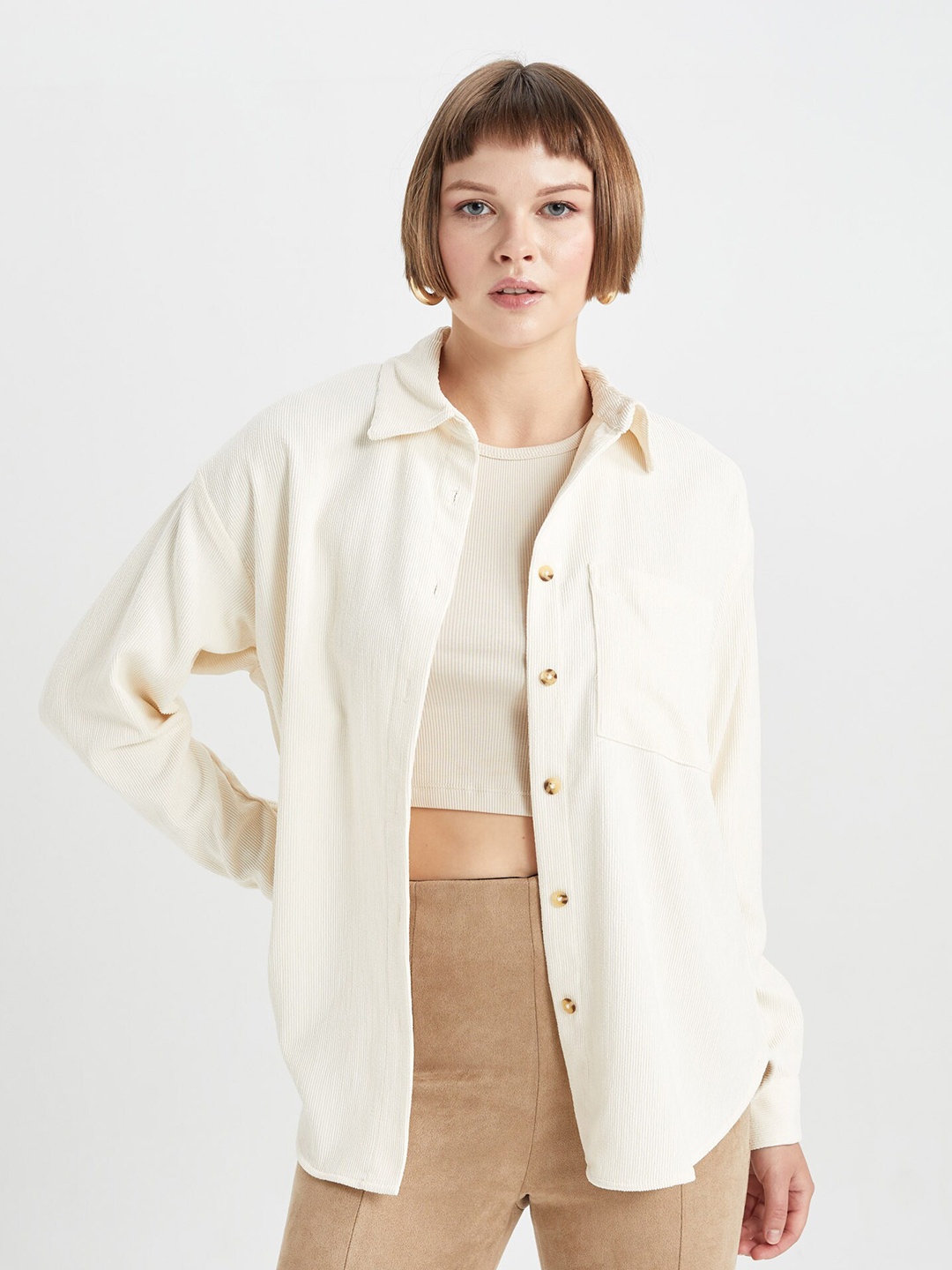 

DeFacto Self Design Casual Shirt, Off white