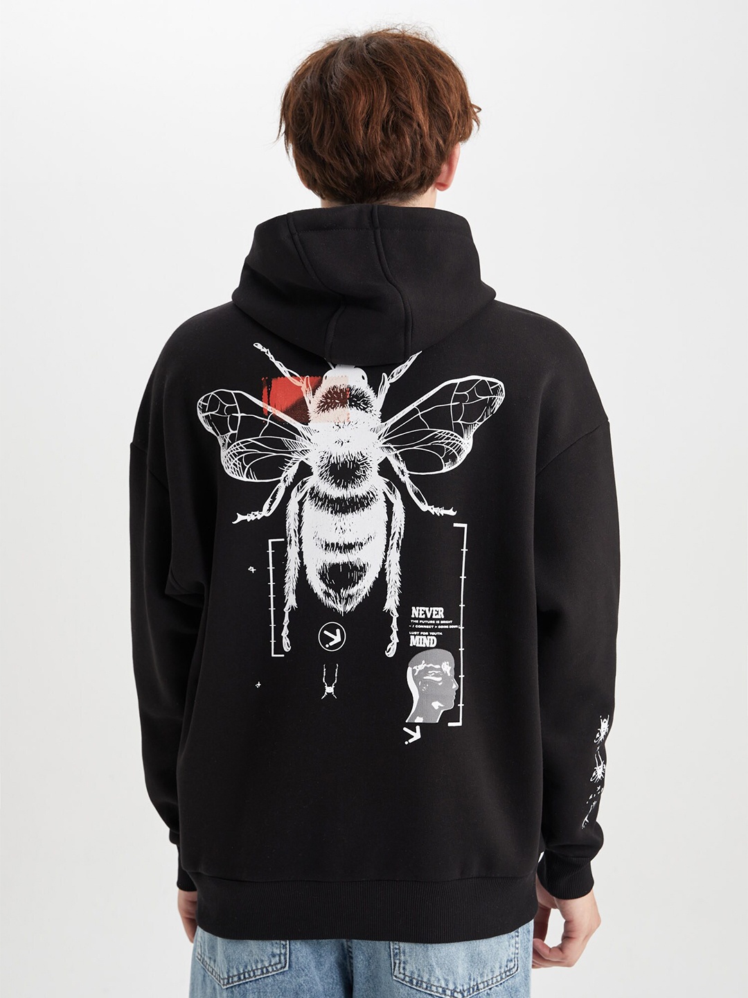 

DeFacto Graphic Printed Hooded Pullover, Black