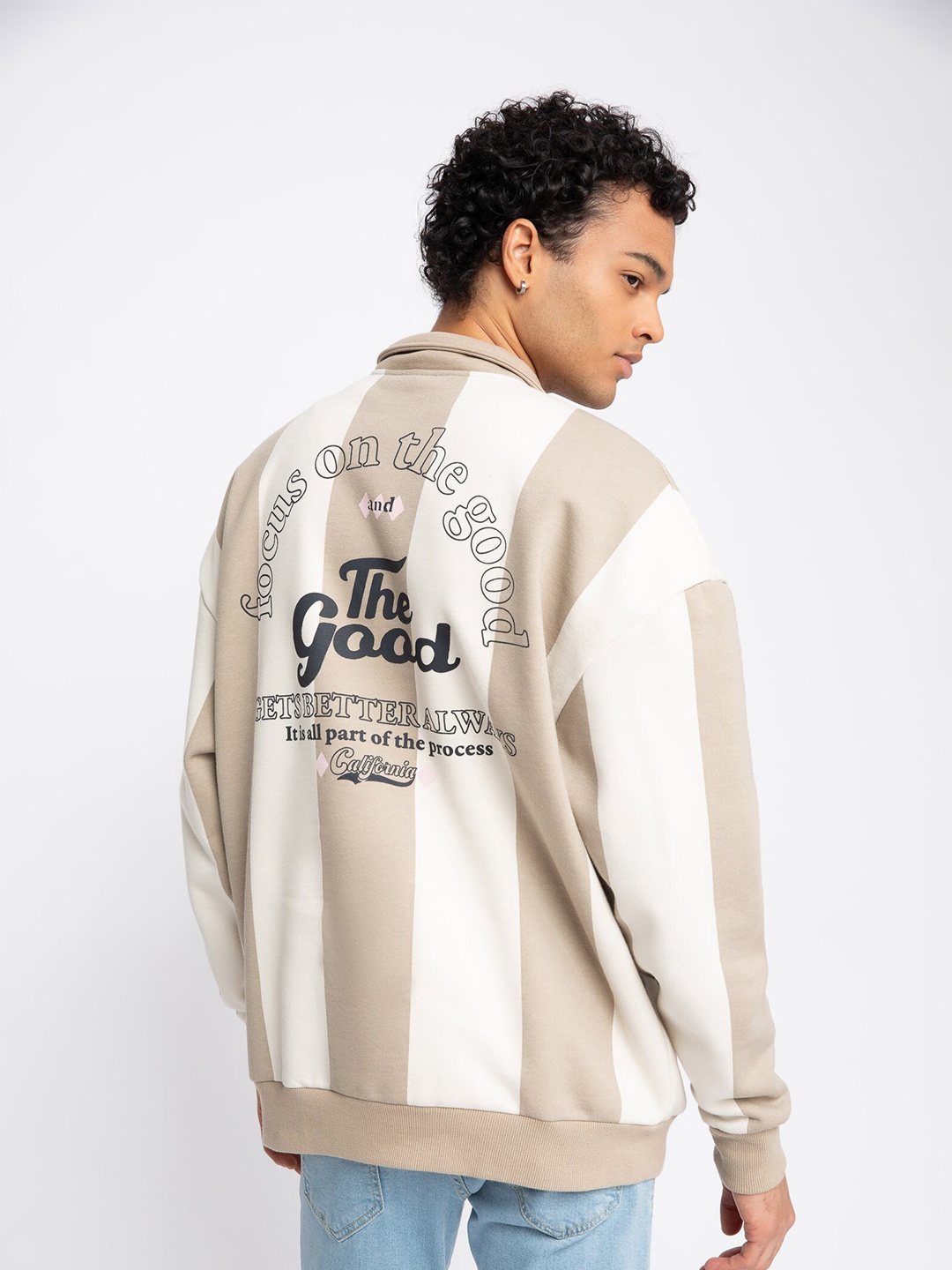 

DeFacto Typography Printed Mock Collar Pullover, Off white