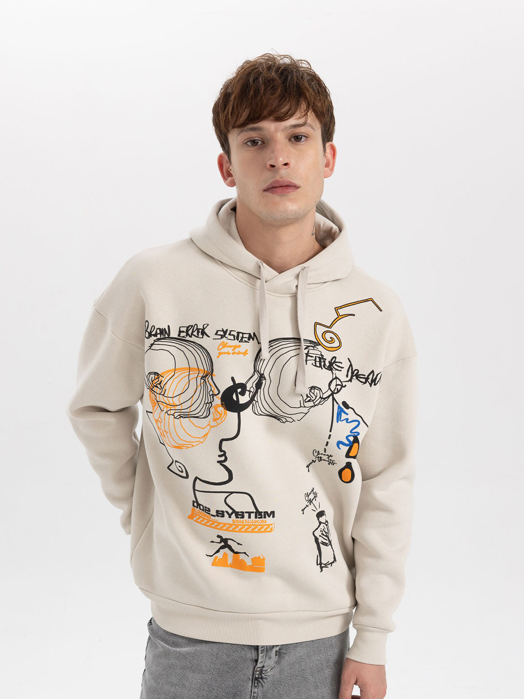 

DeFacto Abstract Printed Hooded Pullover, Off white