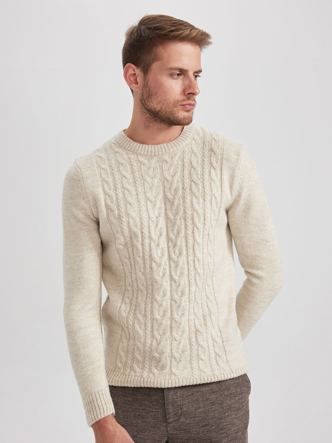 

DeFacto Cable Knit Self Design Acrylic Pullover, Cream