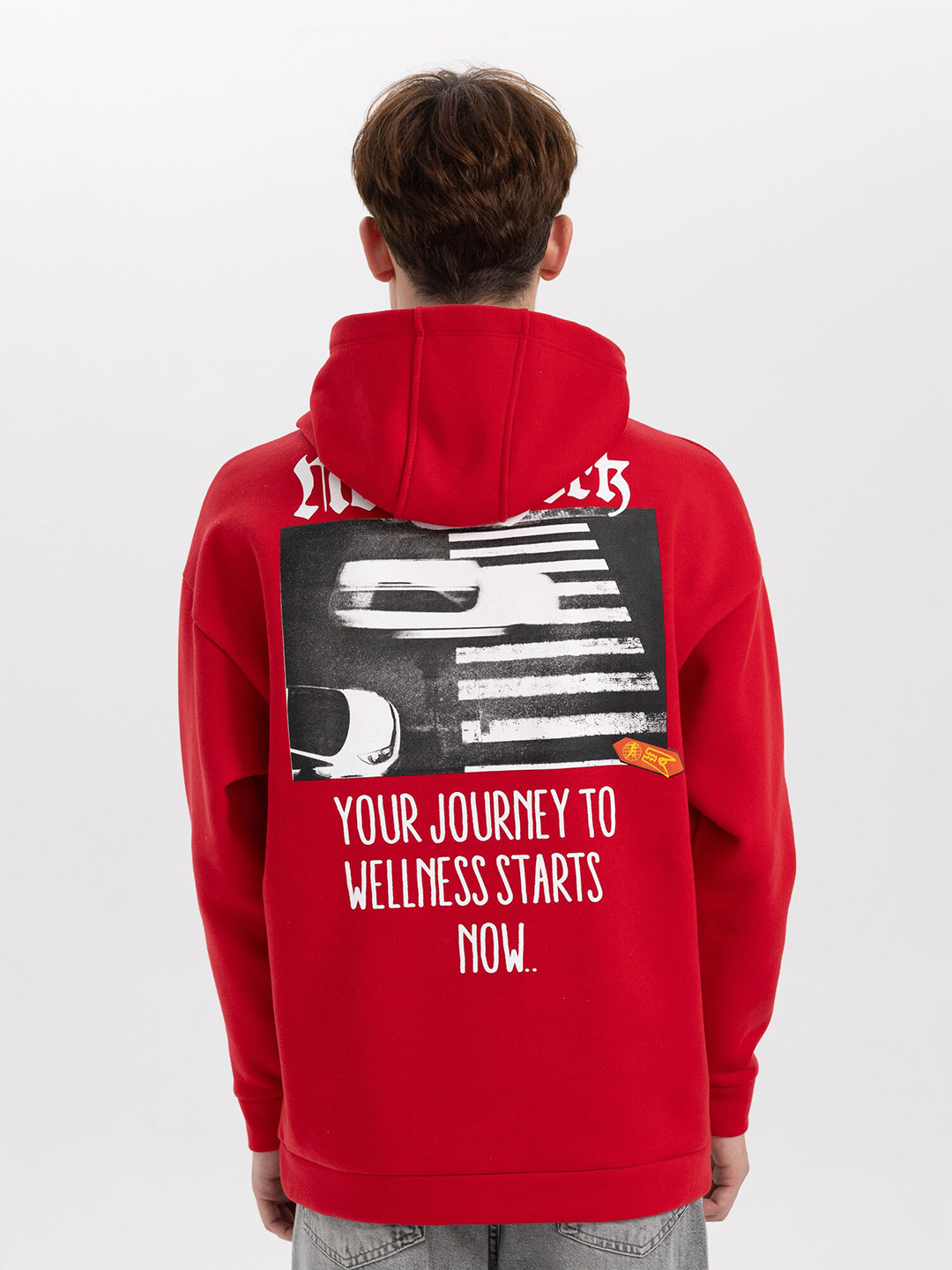 

DeFacto Graphic Printed Hooded Pullover, Red