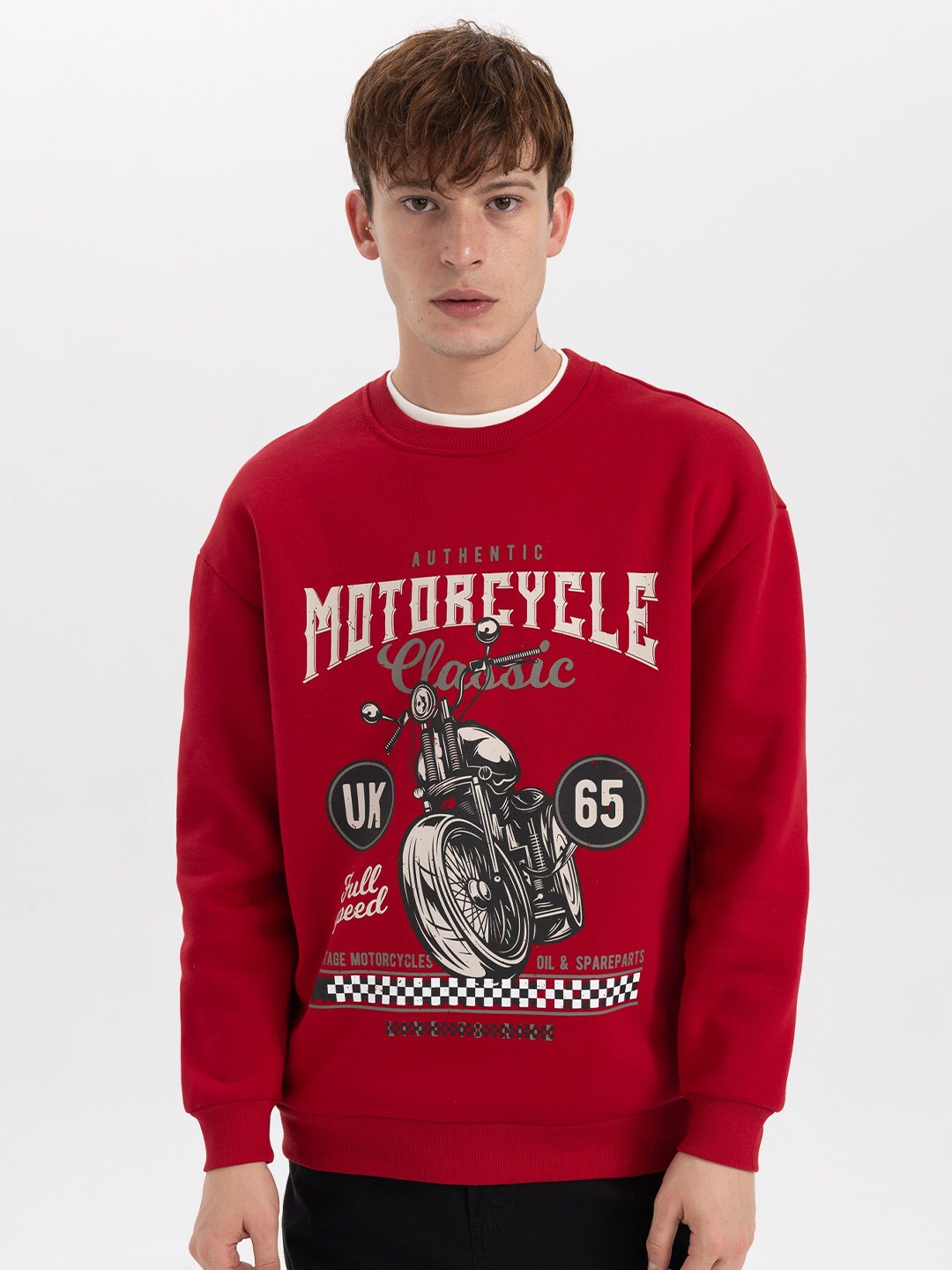 

DeFacto Graphic Printed Ribbed Pullover Sweatshirt, Red