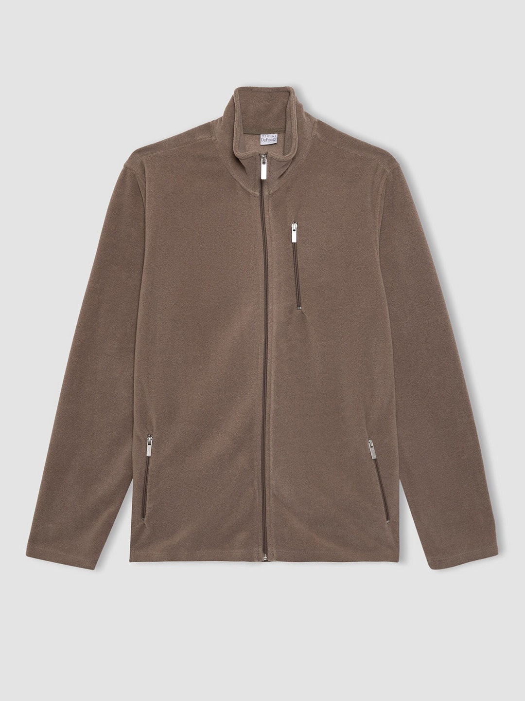 

DeFacto Mock Collar Zip Detail Front-Open Sweatshirt, Brown