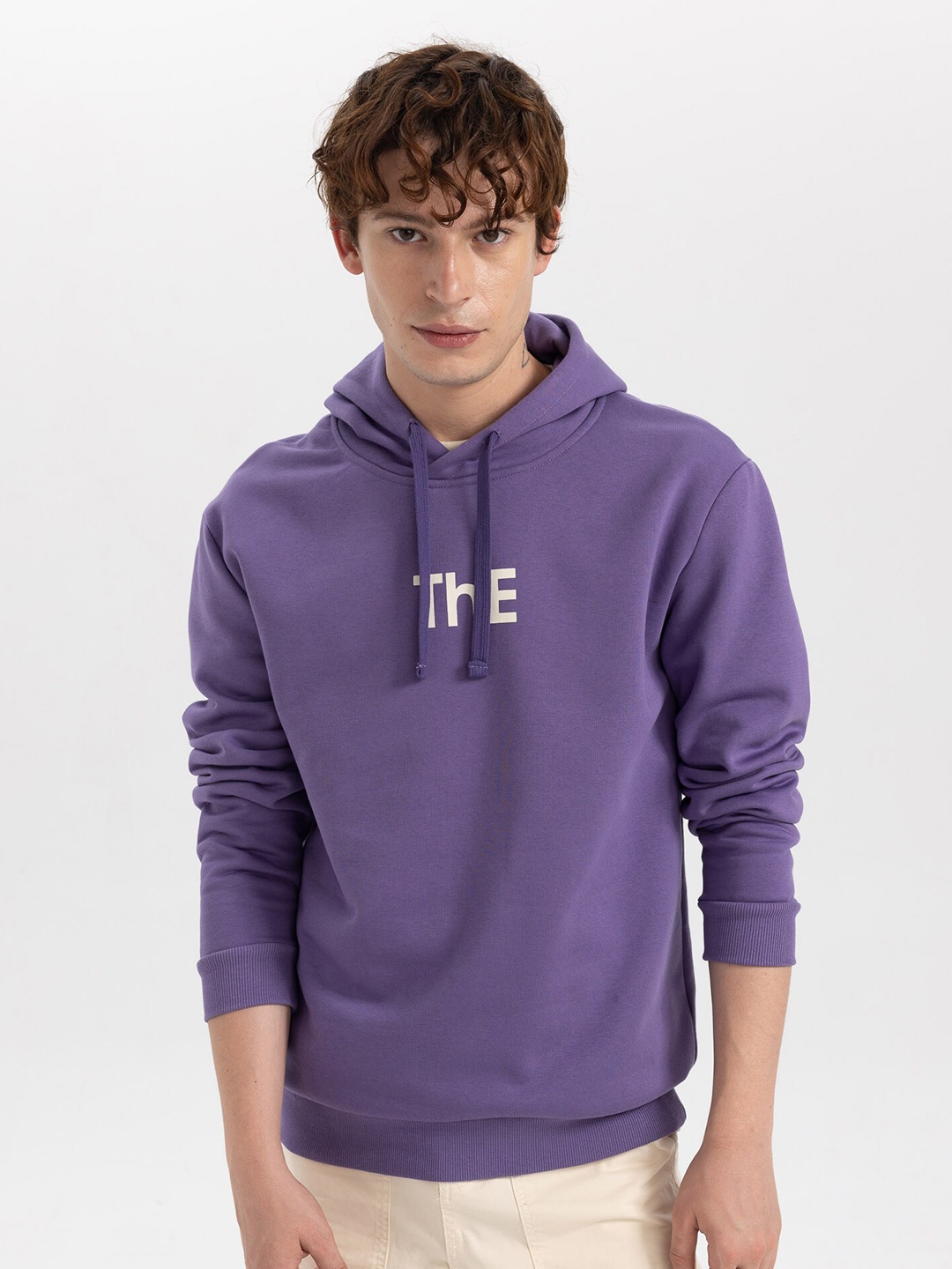 

DeFacto Typography Printed Hooded Pullover Sweatshirt, Purple