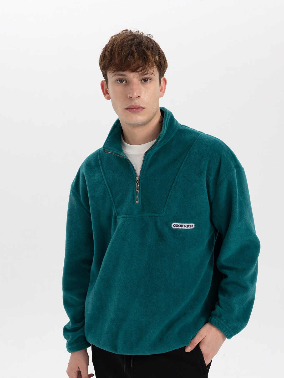 

DeFacto Shirt Collar Long Sleeves Pullover, Teal