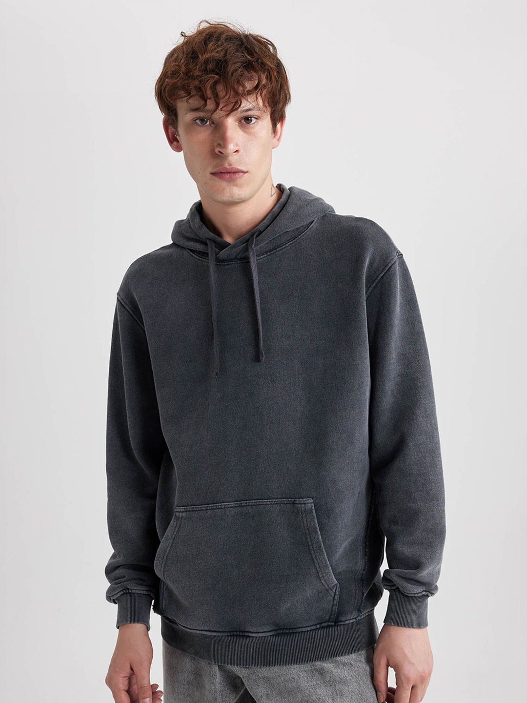 

DeFacto Hooded Pure Cotton Pullover Sweatshirt, Black