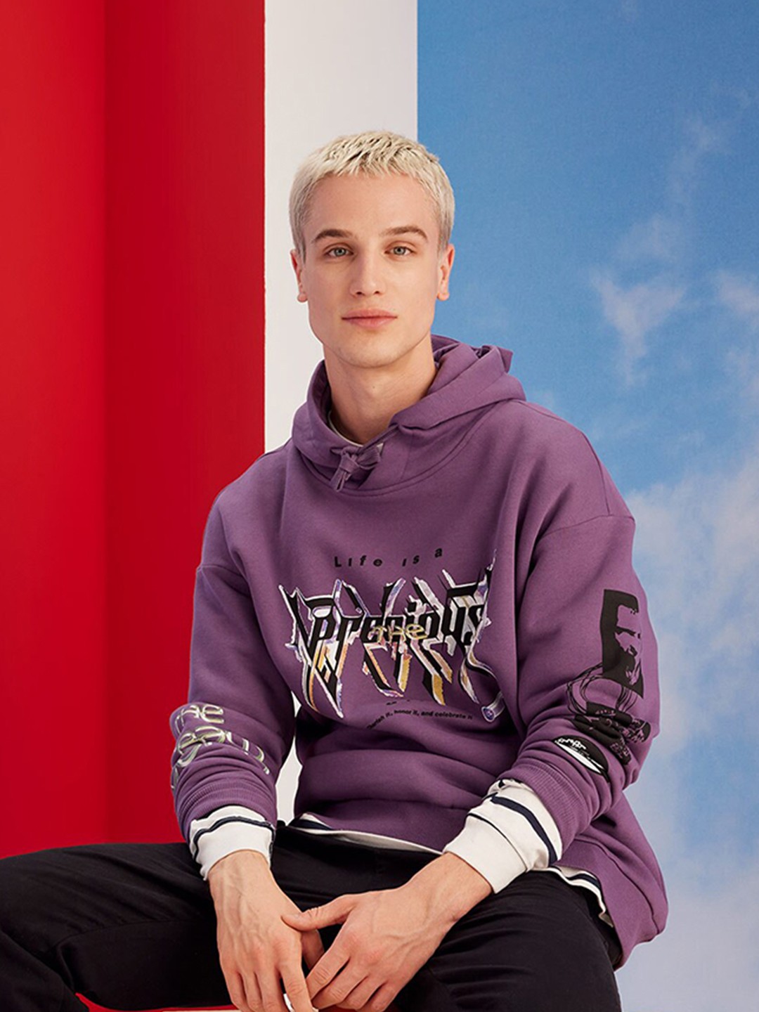 

DeFacto Typography Printed Hooded Pullover Sweatshirt, Purple