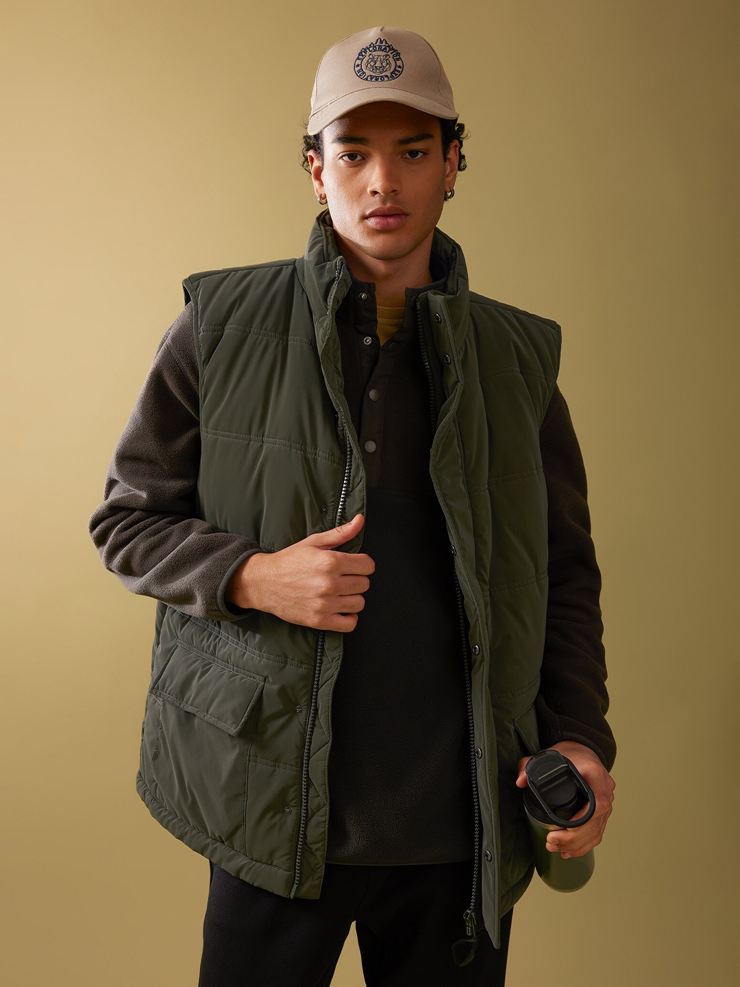 

DeFacto Stand Collar Puffer Jacket, Olive