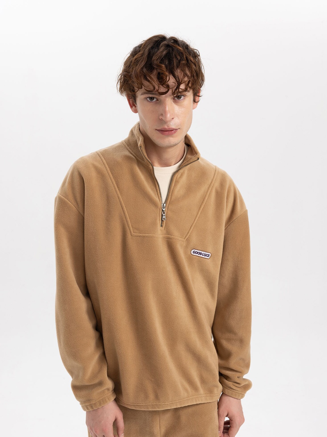 

DeFacto Mock Collar Sweater, Tan