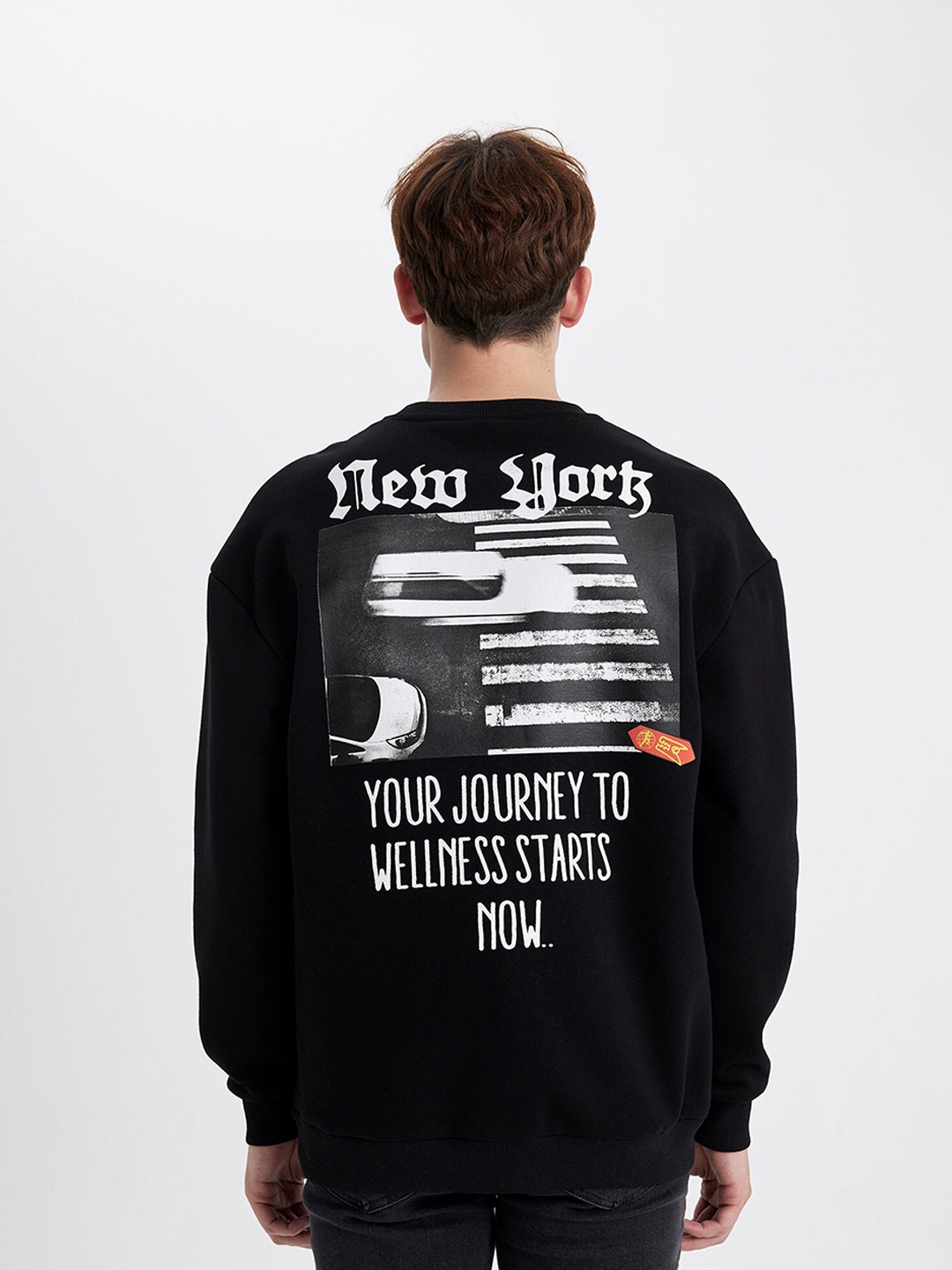 

DeFacto Typography Printed Round Neck Pullover Sweatshirt, Black