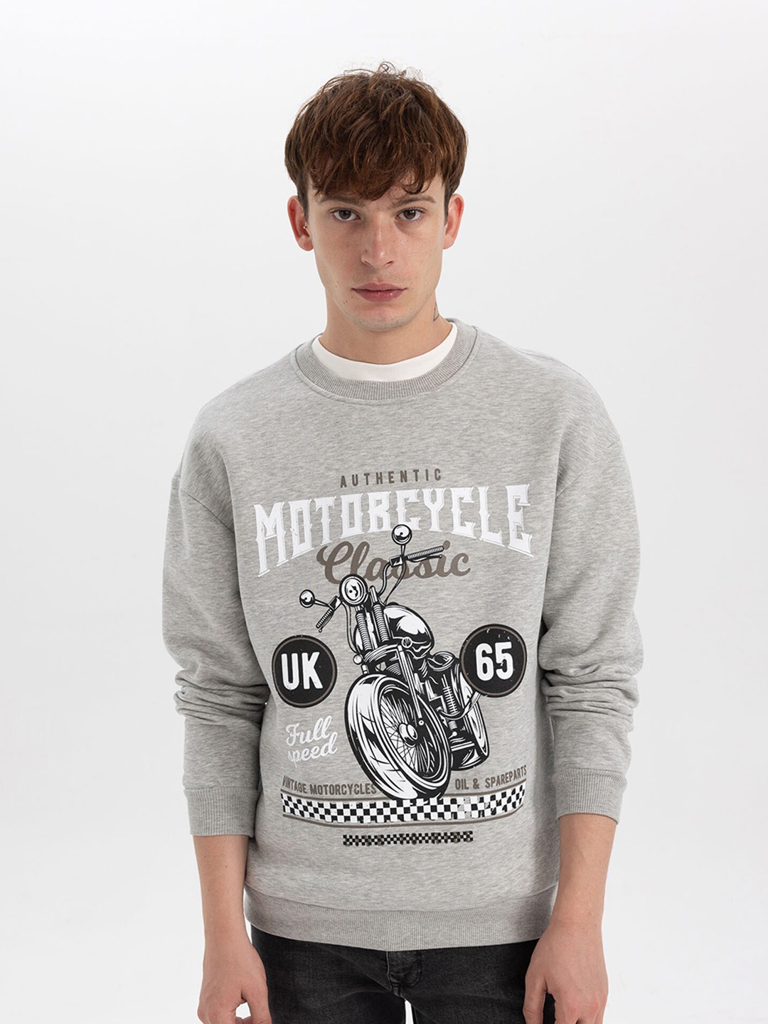 

DeFacto Graphic Printed Ribbed Pullover Sweatshirt, Grey