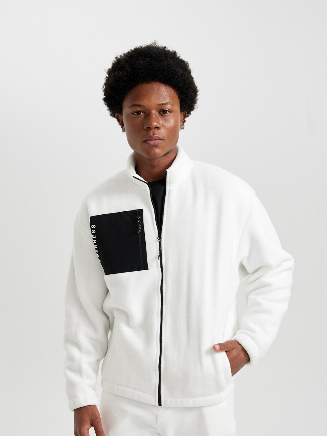 

DeFacto Colourblocked Mock Collar Open Front Sweatshirt, White