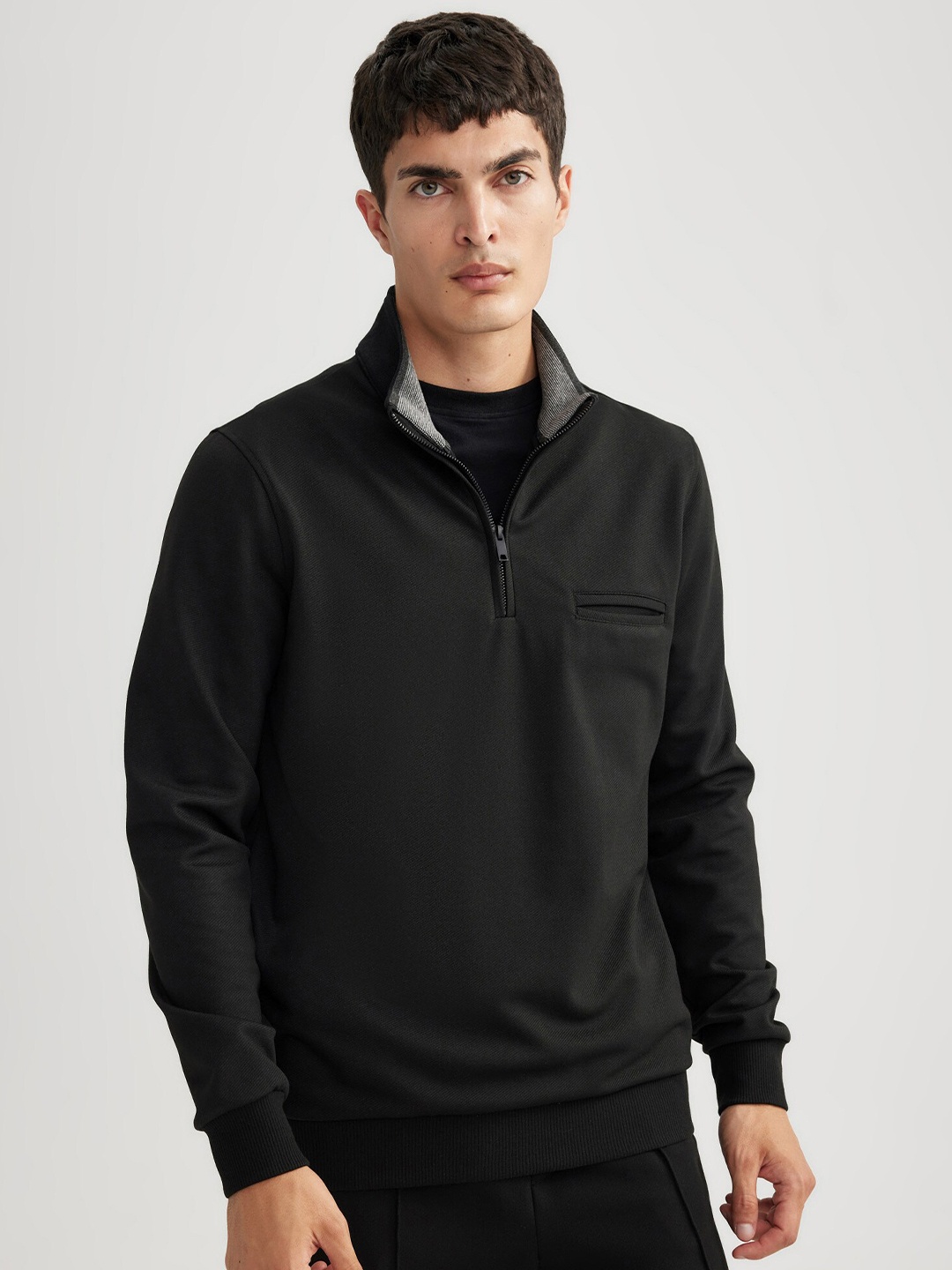 

DeFacto Mock Collar Pullover Sweatshirt, Black