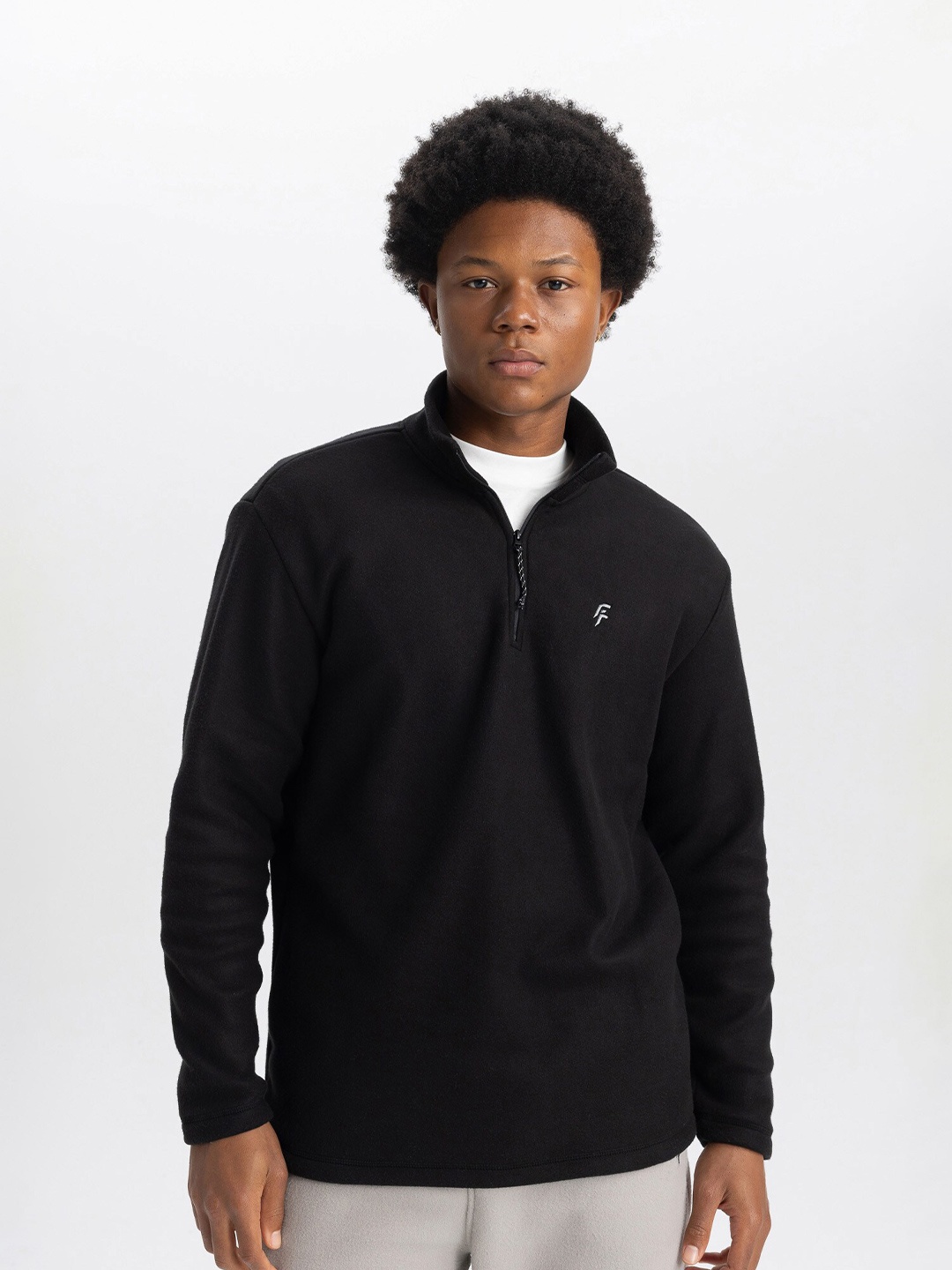 

DeFacto Mock Collar Pullover Sweatshirt, Black