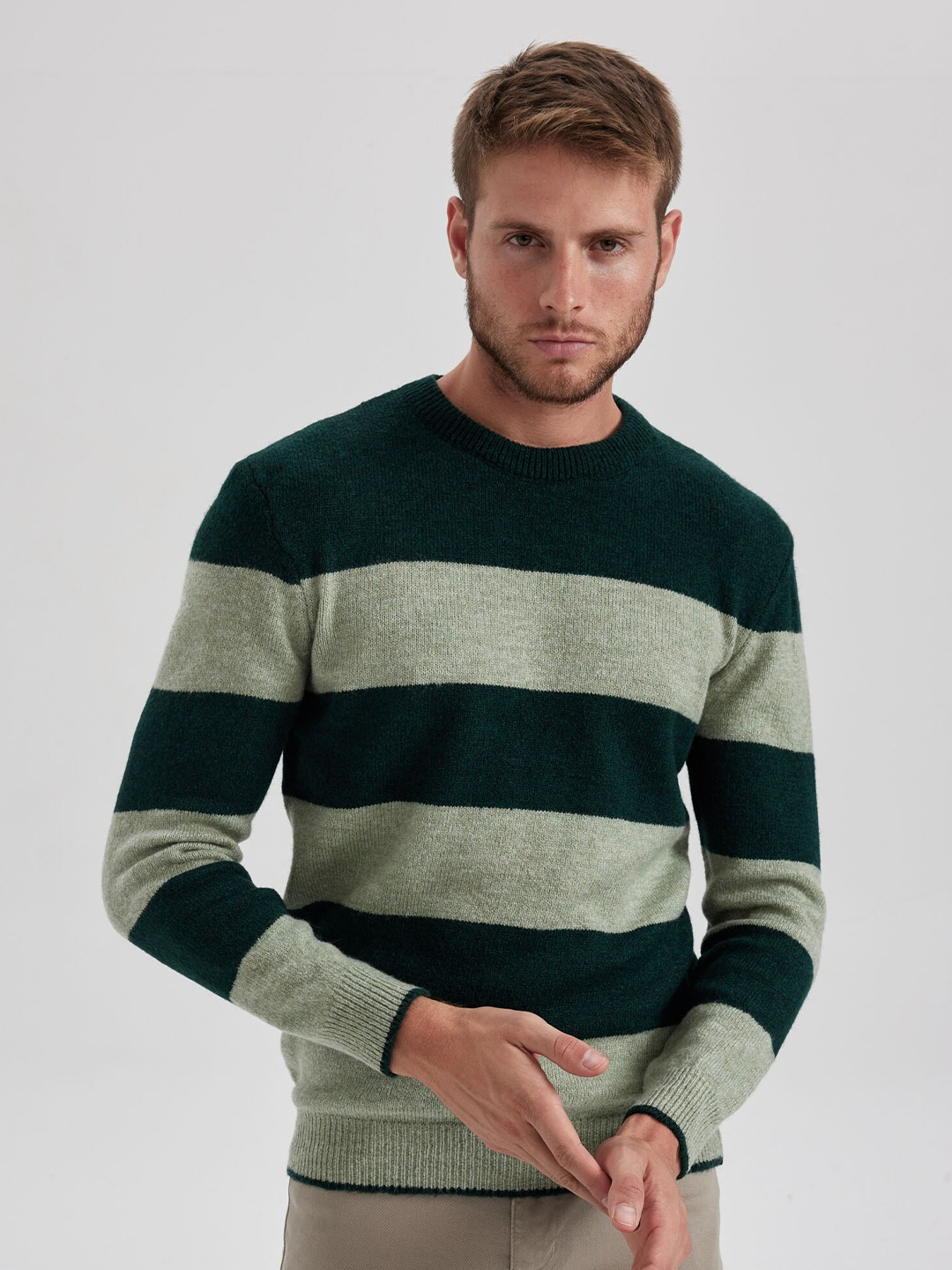 

DeFacto Striped Long Sleeves Pullover, Green