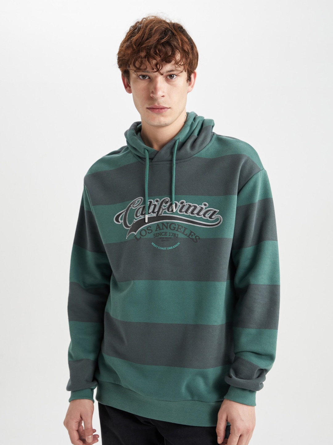 

DeFacto Printed Hooded Sweatshirt, Green