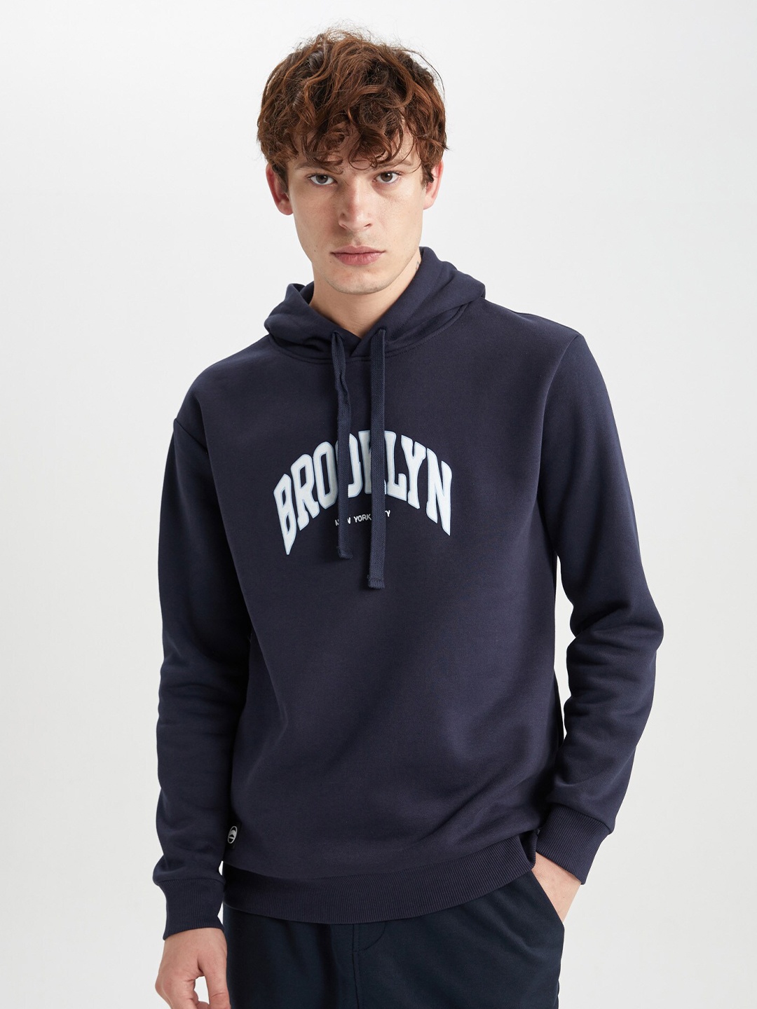 

DeFacto Typography Printed Hooded Pullover Sweatshirt, Navy blue