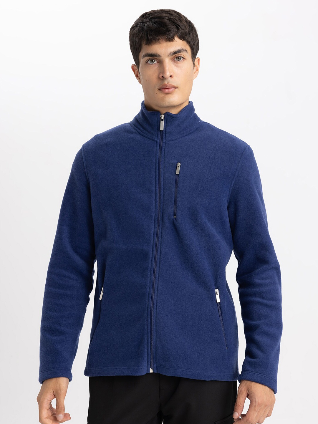 

DeFacto Mock Collar Open Front Sweatshirt, Blue